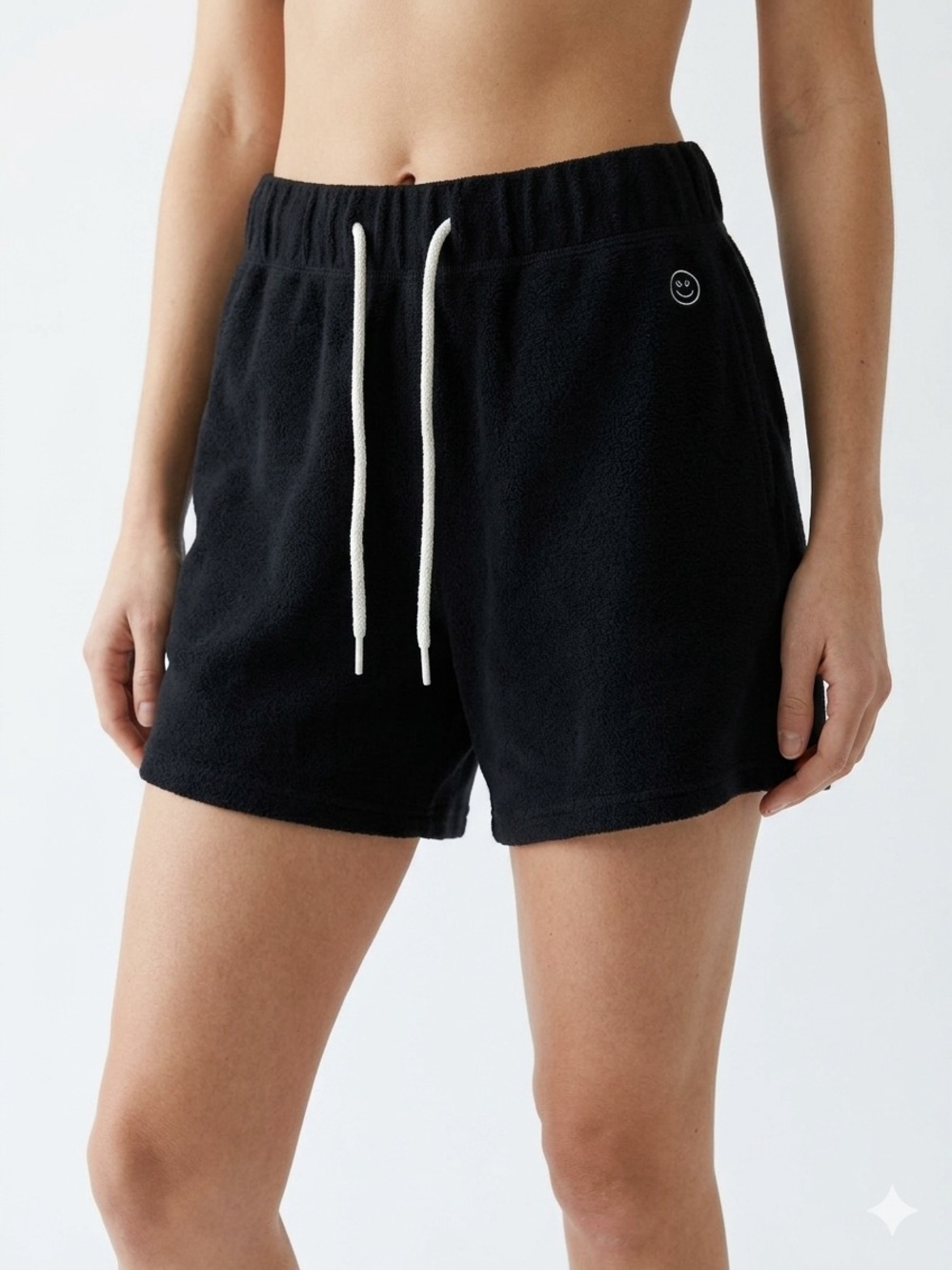 Gilly Hicks Active Terry Flutter Shorts Black Smile Logo Medium Sporty Prep
